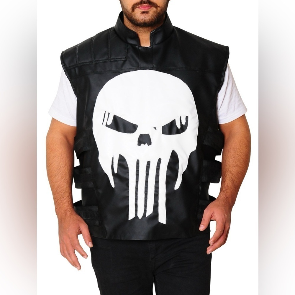 EUC Men's Skull Punisher Style Classic Moto Biker Faux Leather Vest Sz XS